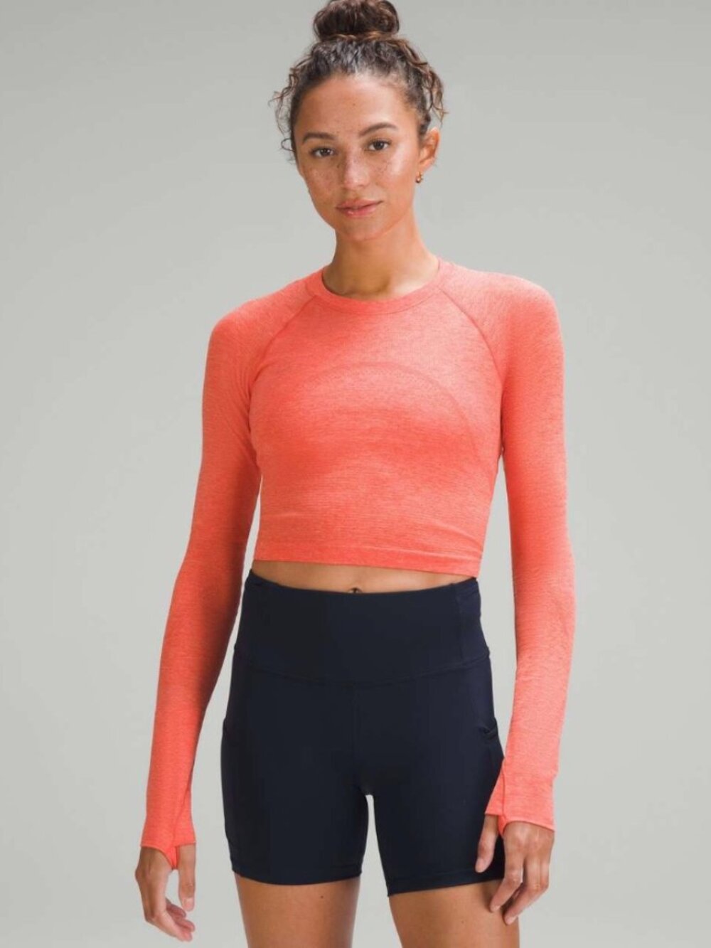 Lululemon Swiftly Tech Cropped Long-Sleeve 2.0, Solar Orange/Sunny Coral, Sz 2